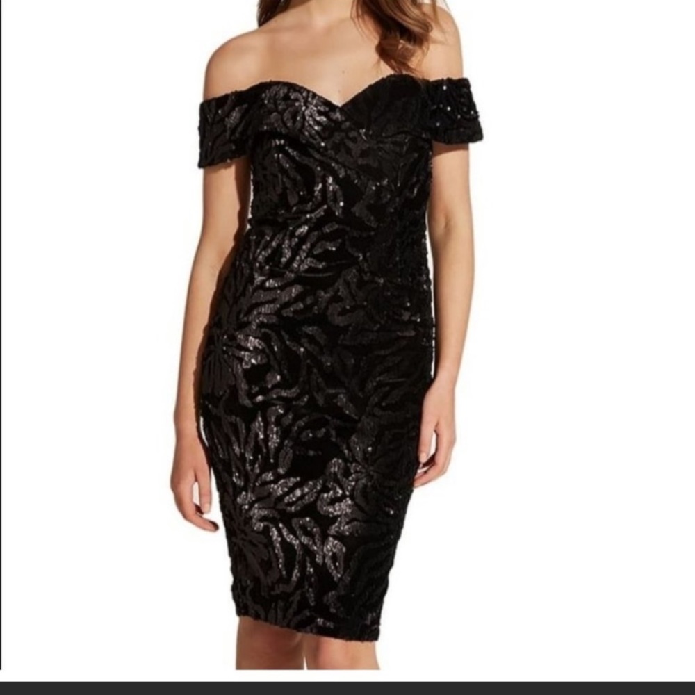 NWT Bardot black velvet and sequin off shoulder dress. Perfect for the holidays.